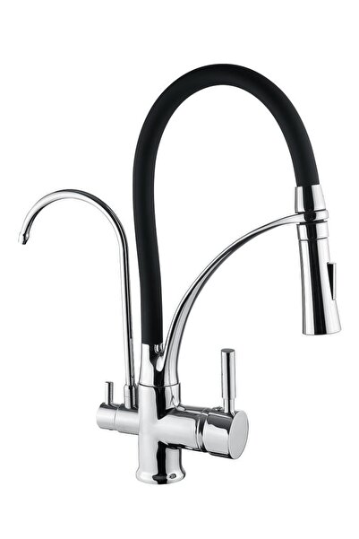 Vilas Madrid Esnek Boru Su Arıtma 3 Çıkışlı Siyah Evye Bataryası