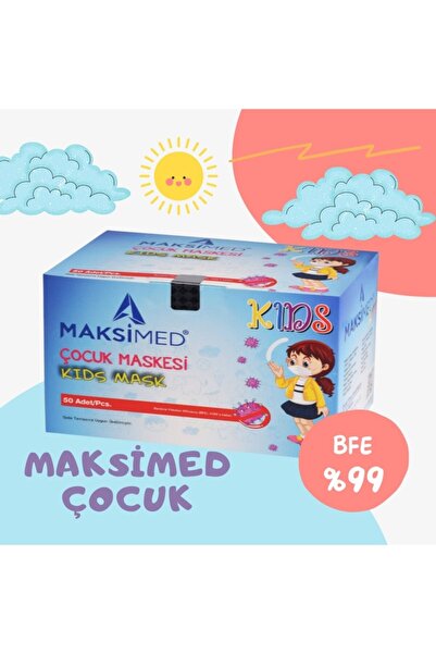 Çocuk Mavi 3 Katlı Meltblownlu Burun Telli Cerrahi Maske - 50'li Kutu