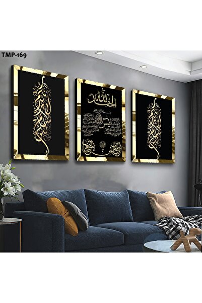 Zevahir Mobilya Dekorasyon Set de pictură din MDF triplu din aur cu cadru din...