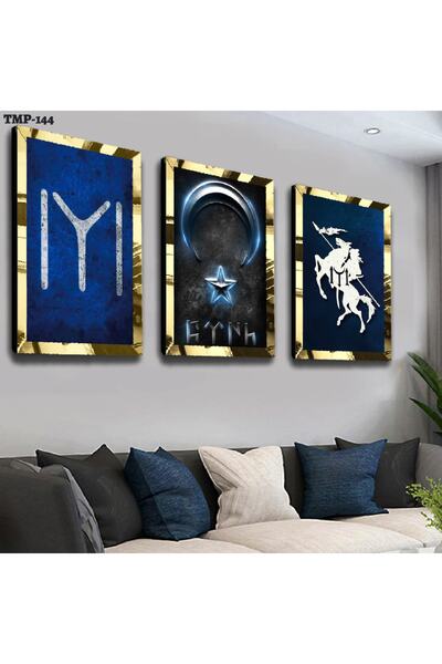 Zevahir Mobilya Dekorasyon Set de masă din MDF triplu Kayi cu cadru din plexi...