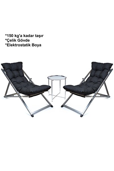 HASTUNÇ Platinum Minderli Katlanır Şezlong Seti (İkili) - Bahçe, Balkon, Tera...