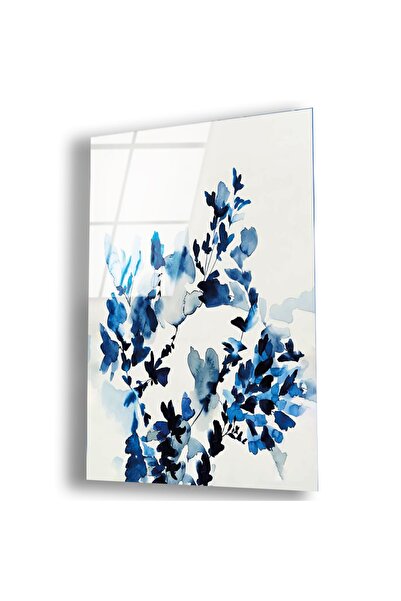 Zevahir Mobilya Dekorasyon Unbreakable Glass Blue White Flower Table