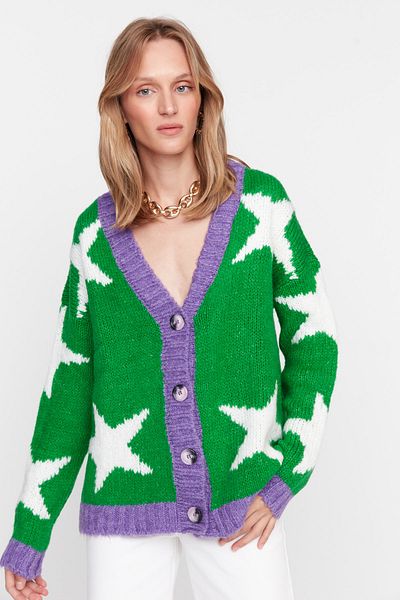 Trendyol Collection Lilac Star Patterned Oversize Knitwear Cardigan TWOAW23HI00374