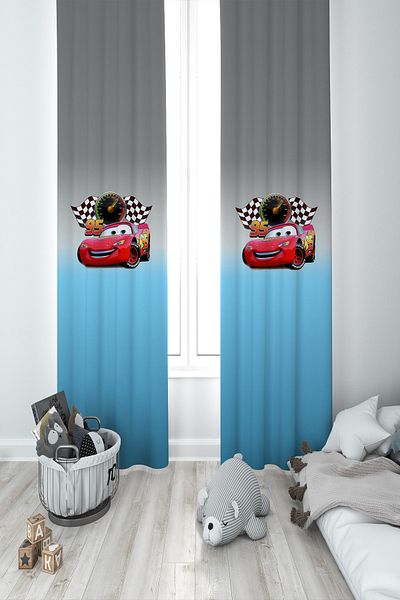 BAMBAŞKA MODA Baby and Children's Room Lightning Mcqueen Two Wing Background Curtain Bmfp-365