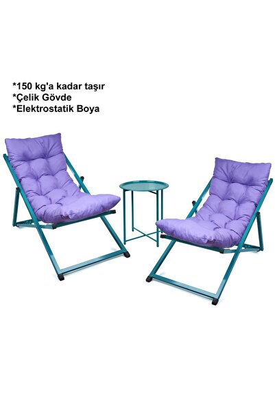 HASTUNÇ Minderli Katlanır Şezlong Seti (İkili) - Bahçe, Balkon, Teras ve Plaj...