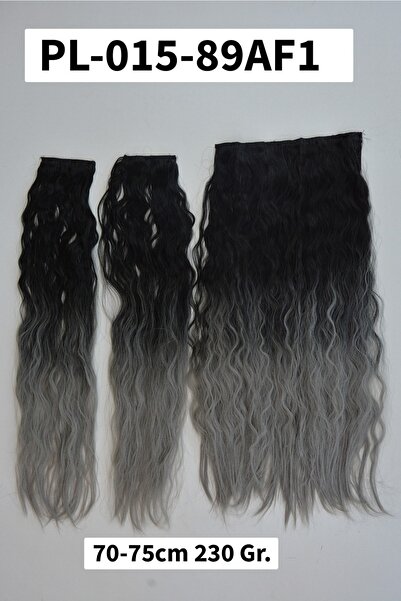 8 Kadına Dair Herşey Siyah Gri Afro Dalgalı Uzun Yarım Ay Saç – 3 Parça Çıt Ç...