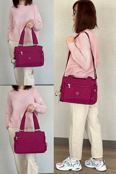FCSTORE Women's Shoulder Bag Burgundy Adjustable Additional Cross Strap Multi-Pocket Waterproof + Keychain