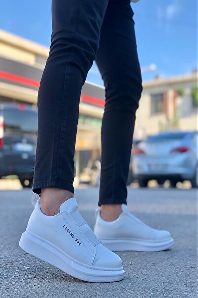 Rainon Store White Leather Elastic Outdoor Men's Sneakers