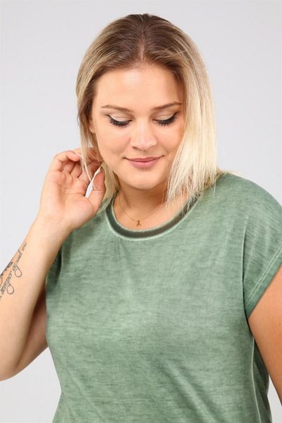 Seamoda Light Green Viscose T-Shirt - Hem Chiffon Soft Washed