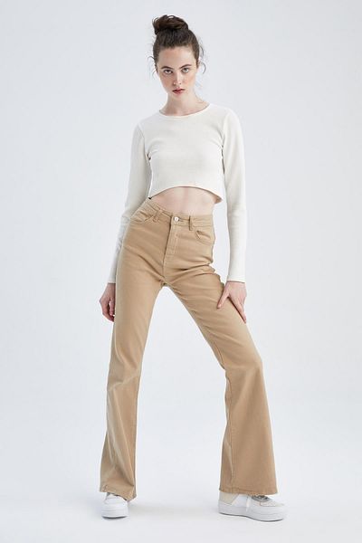 DeFacto Long Length Gabardine Trousers with Flared Leg Pockets