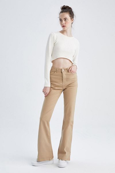DeFacto Long Length Gabardine Trousers with Flared Leg Pockets