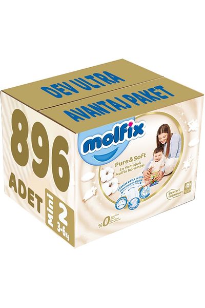 Molfix Pure&soft Baby Diaper Size:2 (3-6kg) Mini 896 Pieces Giant Ultra Advantage Pk