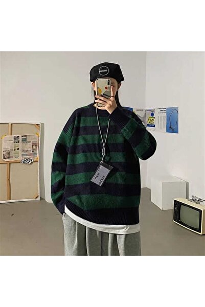 Touz Зелено-чорний смугастий оверсайз-светр у стилі стрітвір - Мода