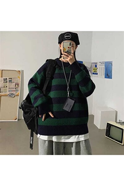 Touz Зелено-чорний смугастий оверсайз-светр у стилі стрітвір - Мода