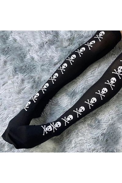 Planet Butik Black Pirate Skull Knee High Socks