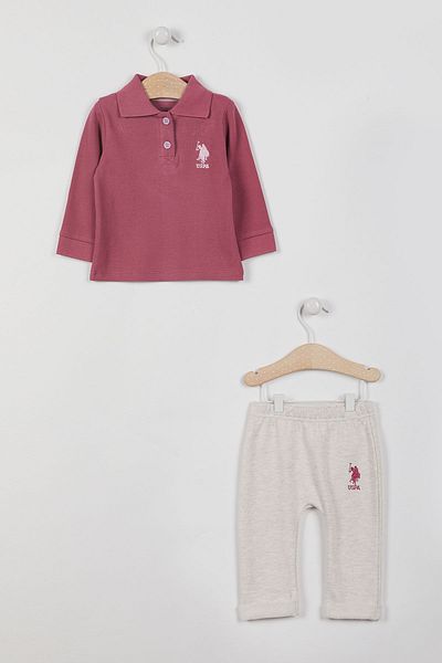 U.S. Polo Assn. Baza. Set de hanorace cu mânecă lungă pentru fetiță, cu guler Dusty Rose, cu licență Polo Assn