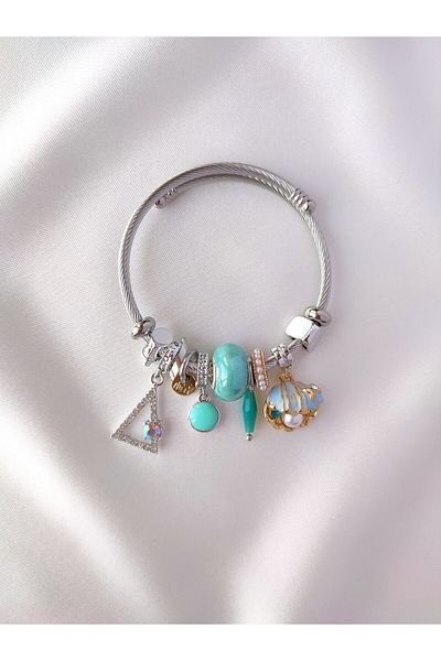 Evorya Model Charm Bracelet Turquoise Oyster Shell Steel Women's Bracelet