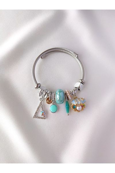 Evorya Model Charm Bracelet Turquoise Oyster Shell Steel Women's Bracelet