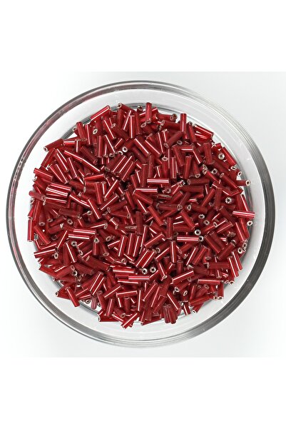 yfhobi 50 Gram - Cam Boru Boncuk, Takı Yapım Boncuğu, Boru Kum Boncuk, Gümüşlü Bordo Renk, K28