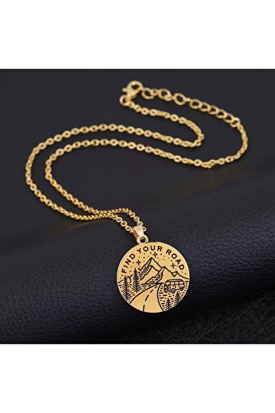 925Silver 24 Ayar Has Altın Kaplama “Yolunu Bul” Çizim Kolye