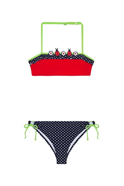 Bonesta Fırfırlı Çiçekli Straplez Çocuk Bikini Takımı
