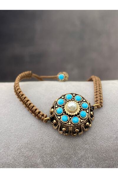 tasarımhikayecisi Mardin'in Çiçekli Bilekliği Mavi Firuze Taşlı