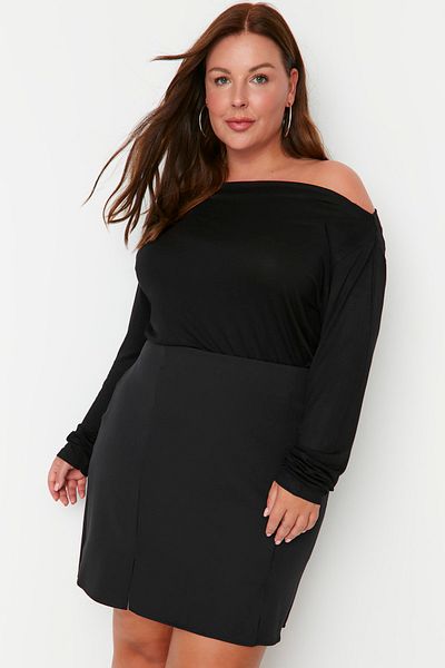 Trendyol Curve Plus Size Skirt - Black - Mini