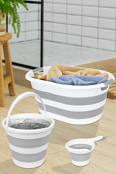 Meleni Home Set of 3 Folding Laundry Basket - Collapsible Accordion Water Buc...