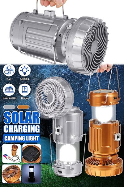 Binbirreyon Güneş Enerjili Kamp Lambası Vantilatörlü Lamba Telefon Şarj Özelliği Jh006