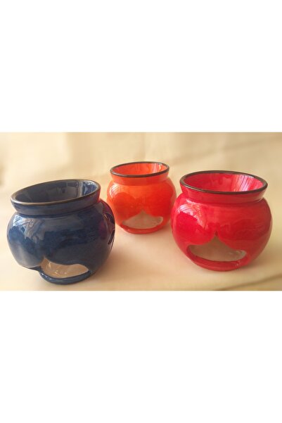 Buğra Çini Lotus Motifli Seramik Turuncu Buhurdanlık