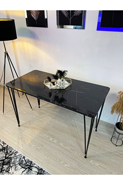 stone concept mobilya meric kaya Mutfak Masası Metal Ayaklı Masa 60x120cm Siy...