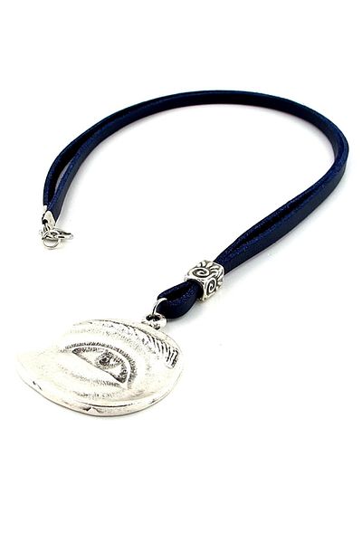 Solfera One Eye All Seeing Eye Dark Blue Leather Metal Men's Necklace Q0589