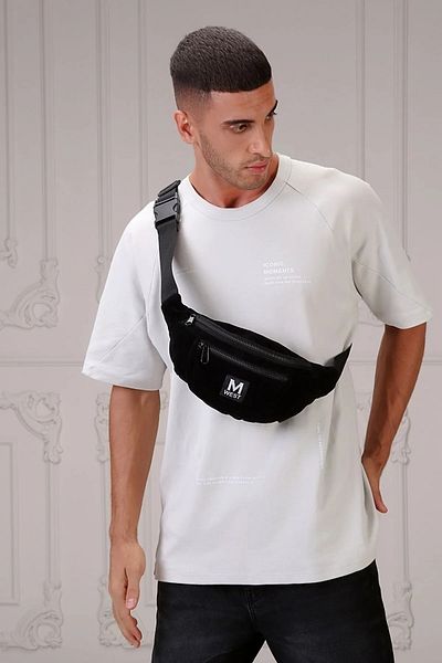D'VERS Unisex Black Suede 3-Compartment Cross Shoulder and Waist Bag