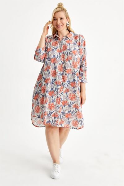 Hanna's by Hanna Darsa Kadın Çokrenkli Çiçek Desenli Düğmeli Dokuma Büyük Bed...