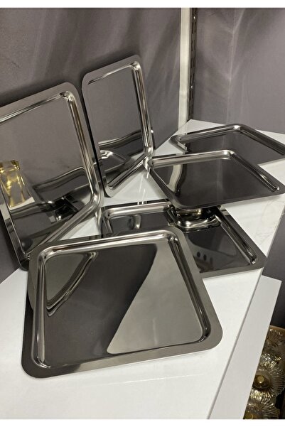 Elzem Paslanmaz Çelik 6 Lı Kare Servis Ve Sunum Tepsisi Lüx Sunum