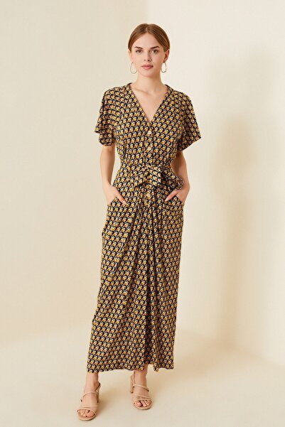 Hanna's by Hanna Darsa Kadın Çok Renkli Önden Yarı Düğmeli Iki Cepli Örme Tulum