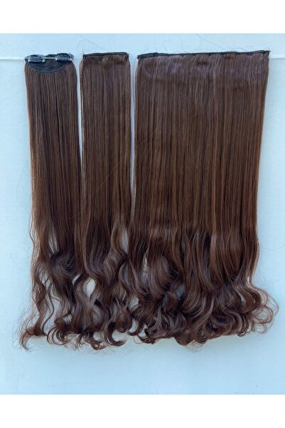 REMY HAİR Kestane Su Dalgalı Uzun Yarım Ay Saç – 3 Parça Çıt Çıt 75cm. 220 Gr...