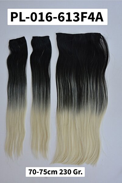 8 Kadına Dair Herşey Siyah Platin Düz Ombreli Uzun Yarım Ay Saç – 3 Parça Çıt...