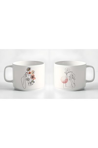 GünayStore Double Turkish Coffee Cup & Espresso Minimal Linear Women's 2-Piece Cup Set Mug 180 Ml