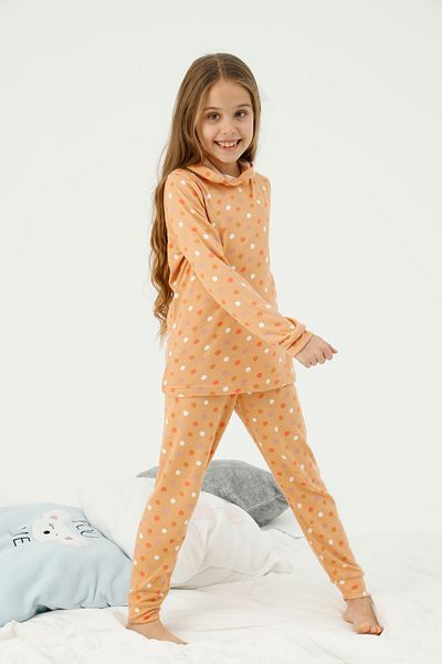 Siyah İnci Hooded Bottom Top Polar Pajama Set