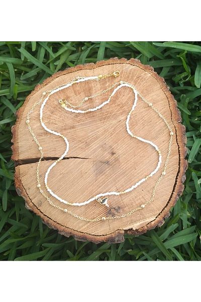 Selin Handmade Bead Double Flamingo Gold Necklace
