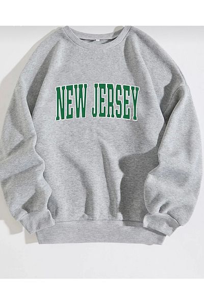 NewCabin Βαμβακερό φούτερ Unisex Crew Neck Grey New Jersey με στάμπα