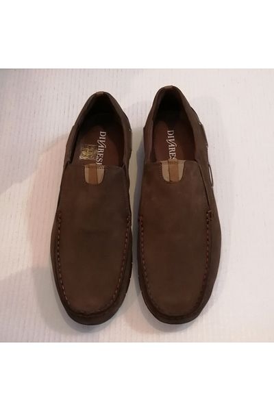 D By Divarese Unisex Genuine Leather Nubuck Brown Elastic Piping Soft Rubber Sole Loafer