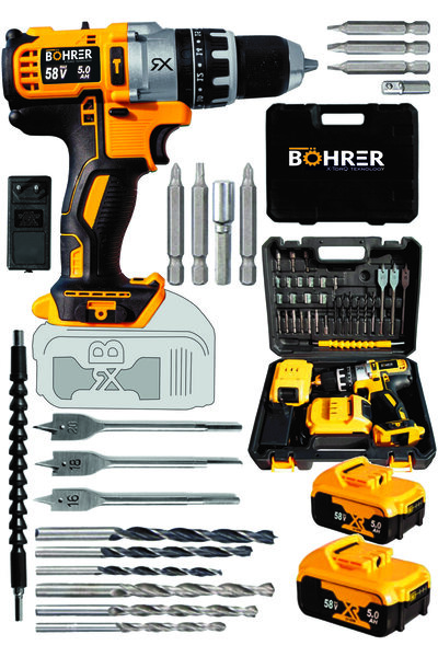 BÖHRER Böhr 58v 5ah Darbeli Bakır Sargılı Pro/xr/s Metal Şanzıman Şarjlı Çift Akülü Vidalama Matkap