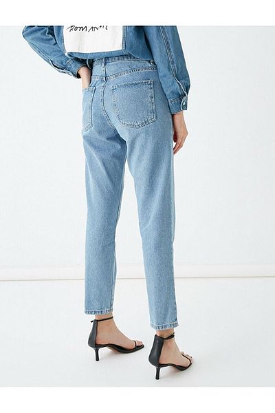 Trn JNS Ανοιχτό μπλε ψηλόμεσο Lycra Mom Jeans Τζιν Τζιν παντελόνι