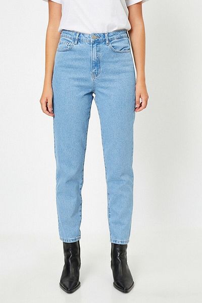 Trn JNS Ανοιχτό μπλε ψηλόμεσο Lycra Mom Jeans Τζιν Τζιν παντελόνι