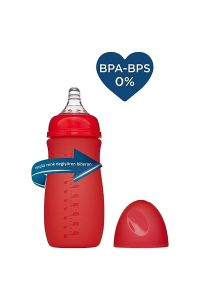 Bebedor Heat Sensitive Color Changing Glass Baby Bottle 260 ml -52302-+Replacement Nipple 12 Months