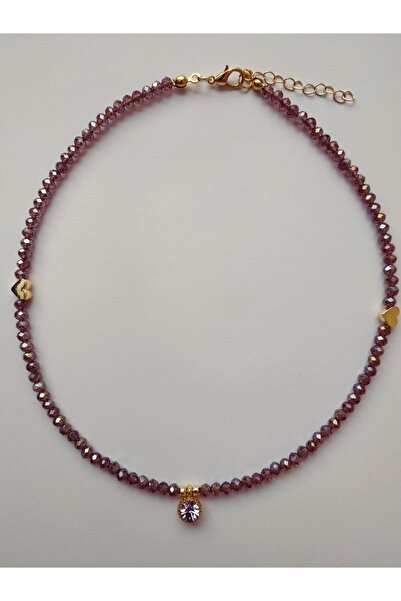 Nuvole Bianche Accessory Lila Pırıltı Uçlu Kalpli Mürdüm Kristal Boncuk Kolye