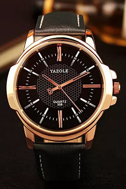 Yazole Erkek Kol Saati Siyah Deri Kordon Moda Şık Trend Yzl358s