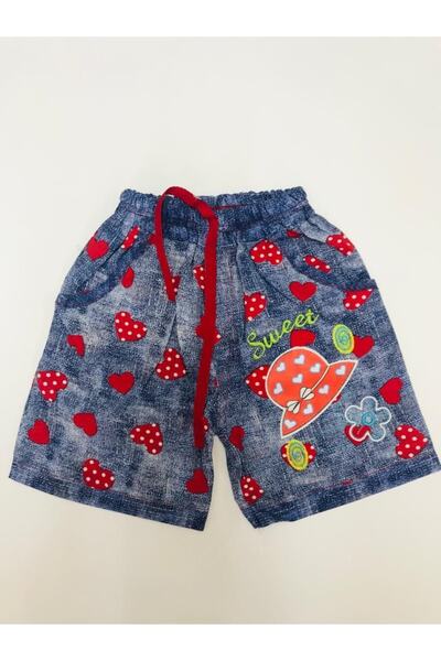 Baby Slon Kids Clup Yazlık Kot Desenli Kalpli Kız Çocuk Şort